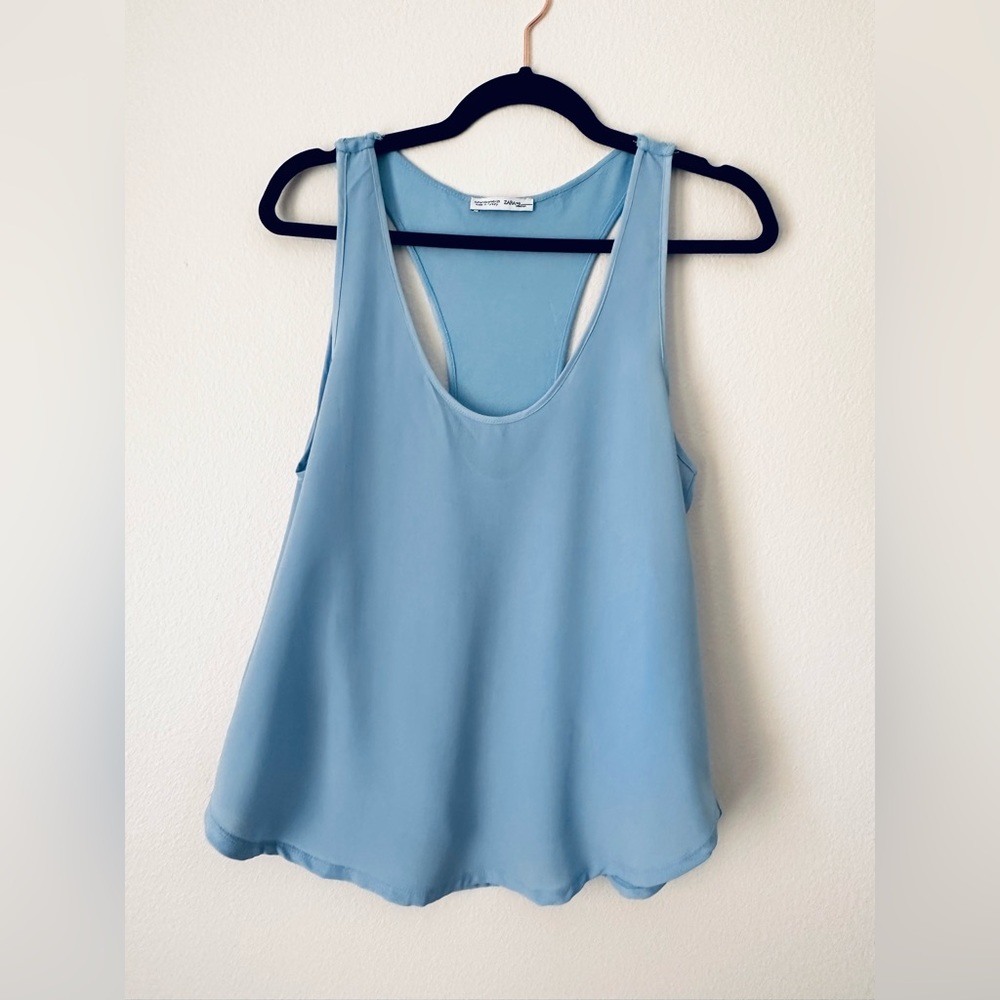Zara WB Collection Women's Racer Back Tank Top Size Small Layered Light Blue